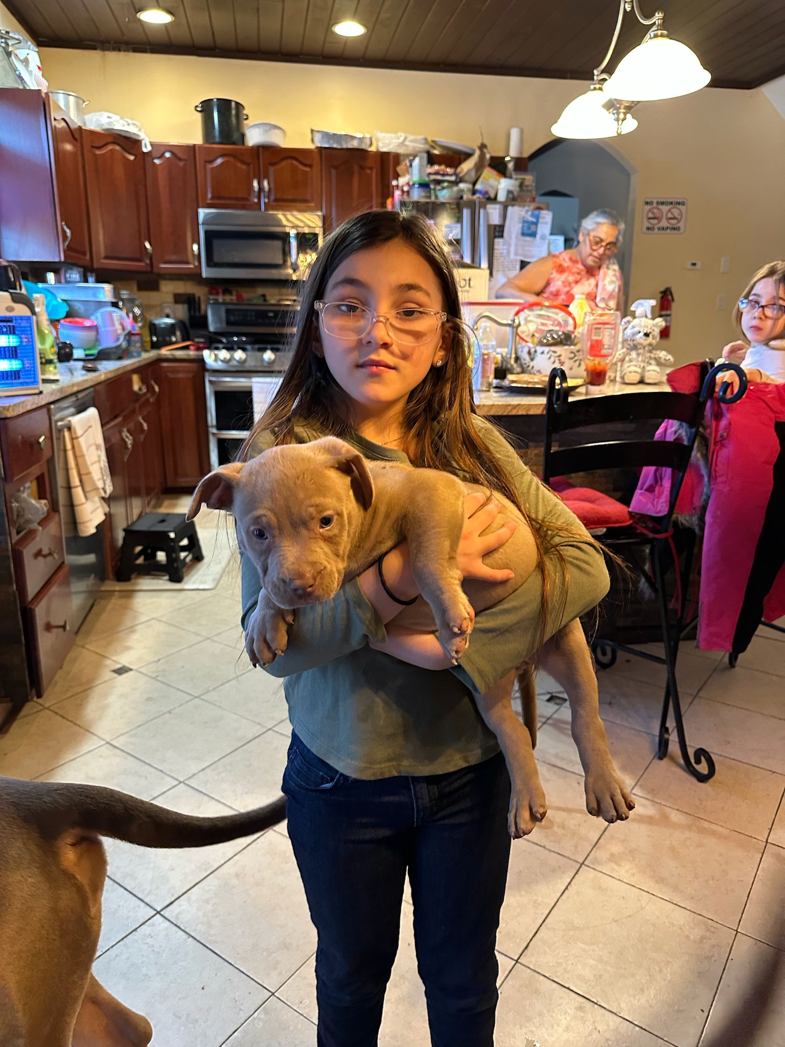 Happy customer picking up Pitbull puppy from NY breeder